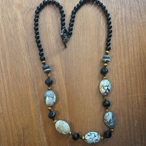 Elegant Black onyx & lace jasper and tiger eye Beaded Necklace